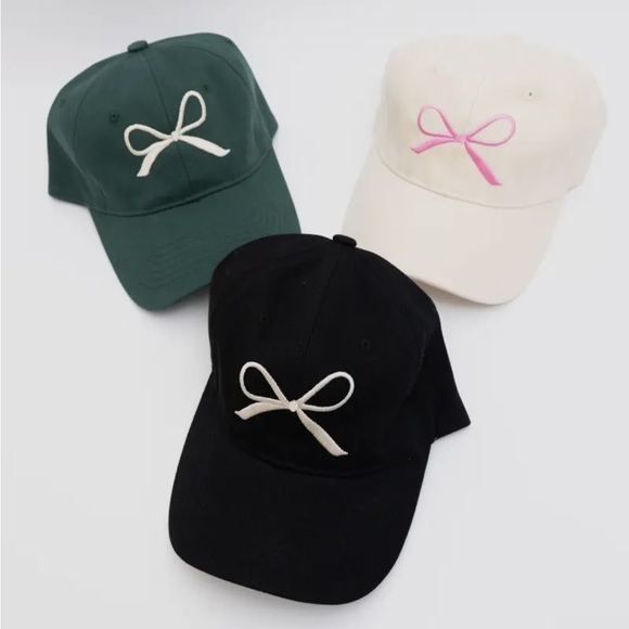 Accessories - Bow-Embroidered Caps - Green or Black